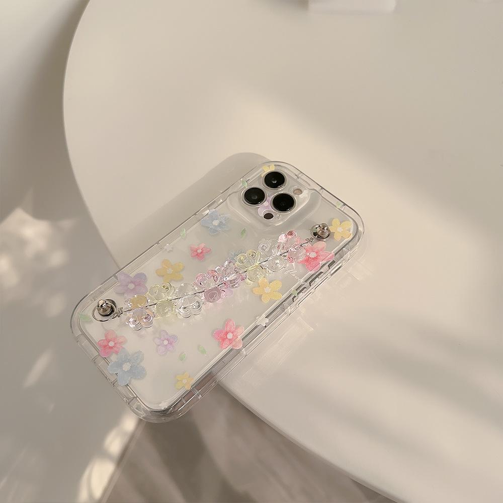 Ins Style Flowers for IPhone15pro for Apple Phone Case 11 for 13pro Max Transparent 16 with Bracelet 14