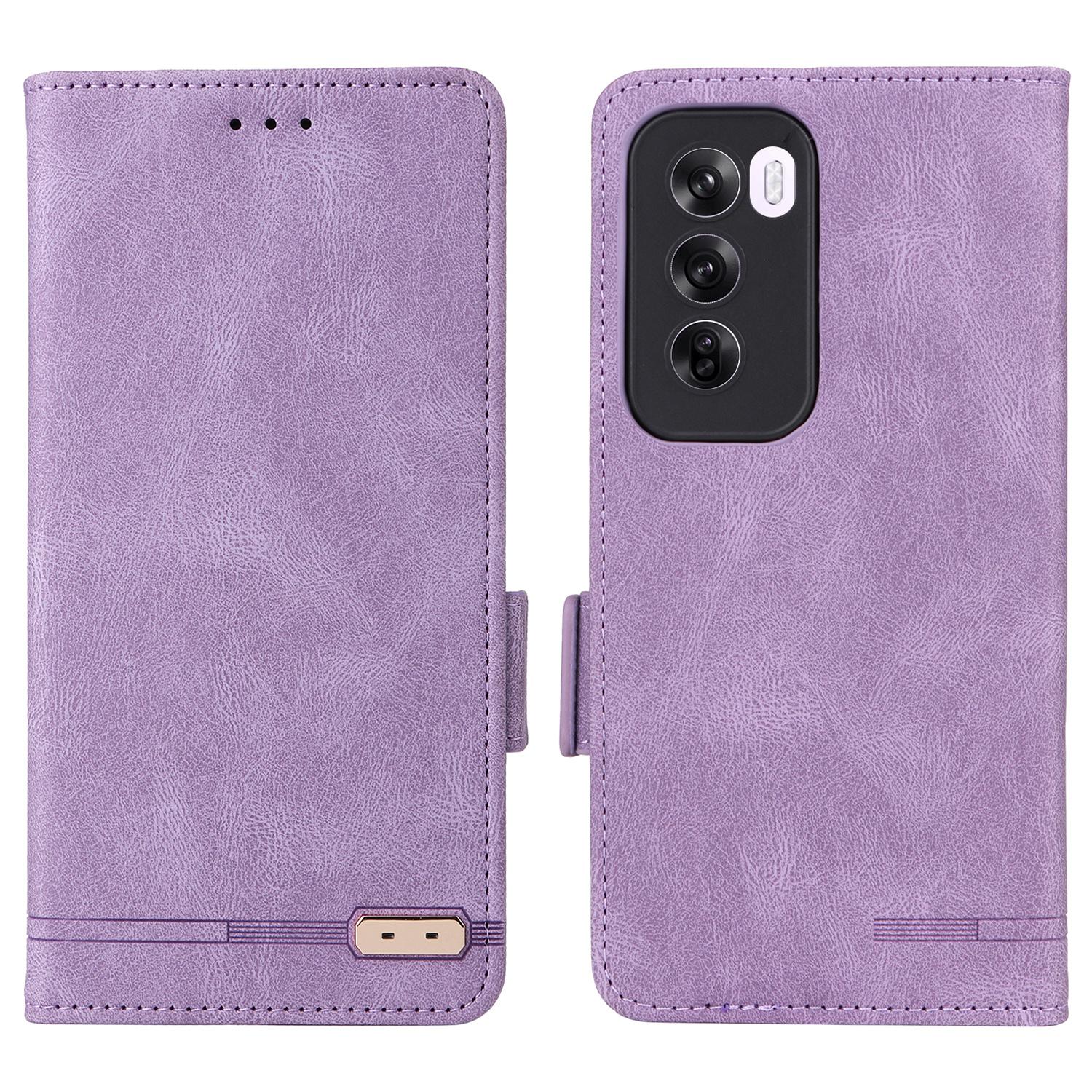 

For Oppo Reno12 Pro 5G (Global) Wallet Case Leather Phone Cover Hardware Decor Purple