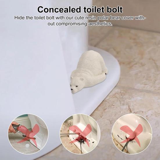 1/2Pcs Polar Bear Toilet Bolt Cover Resin White Bear Animal Figurine Waterproof Toilet