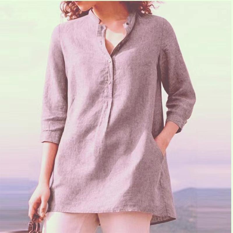 New Casual Stand Collar Loose Medium Long Female Blouse