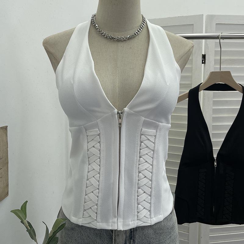 

Backless Halterneck Bra Tank & Zip Cardigan Set - Sexy Low-Cut 2810 One Size белый