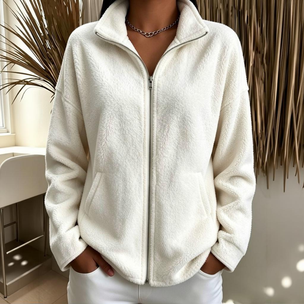 Women's Zip Up Sweatshirt Color Loose Fit Casual Top
