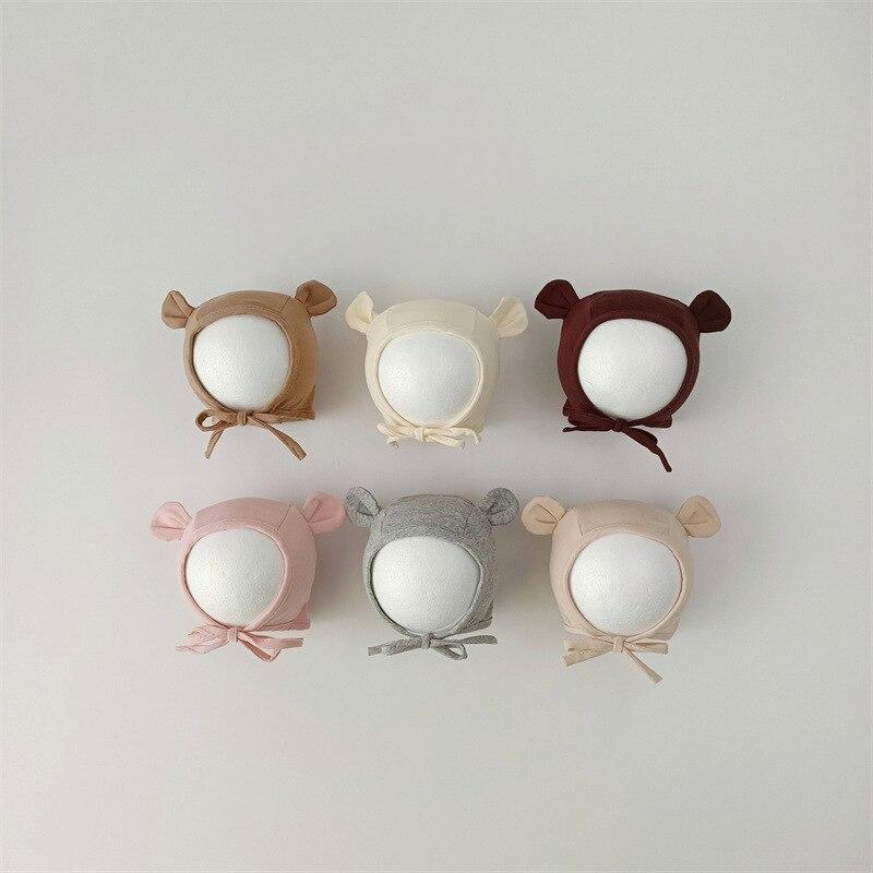 Korean Cute Cartoon Bunny Bear Ear Newborn Hat Beanie Spring Autumn Toddler Cap Turban with Strap for Infant Baby Boys Girls