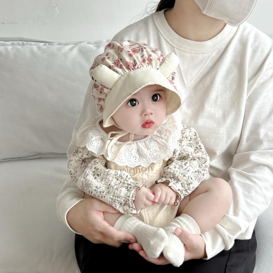 Floral Baby Cloche Hat - Newborn Fontanelle & Ear Protection for Spring & Autumn