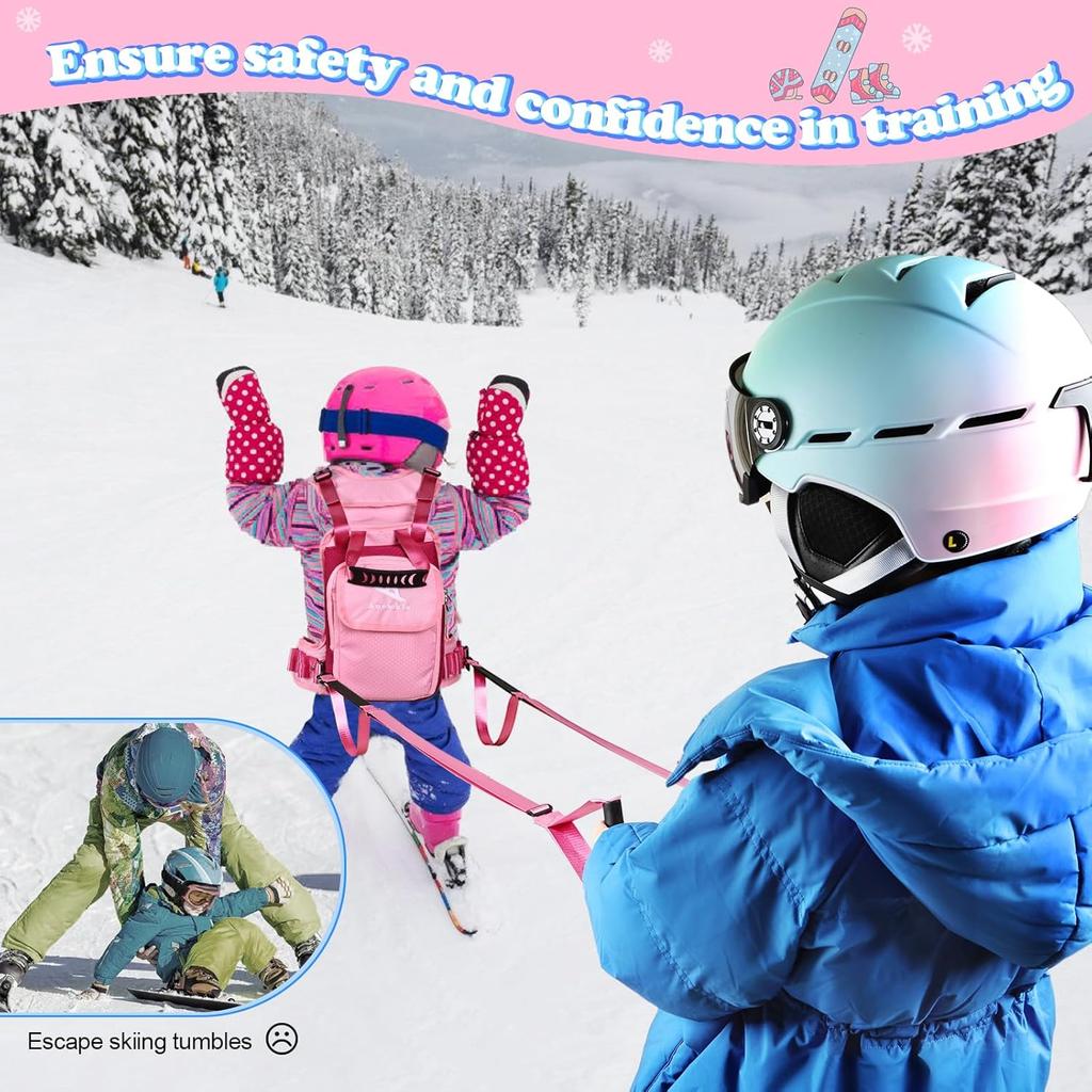 Children’s Ski Harness Trainer Snowboard Anti-fall Traction Belt Beginner Ski Auxiliary Bag with Safety Belt Kid’s Ski Backpack with Speed