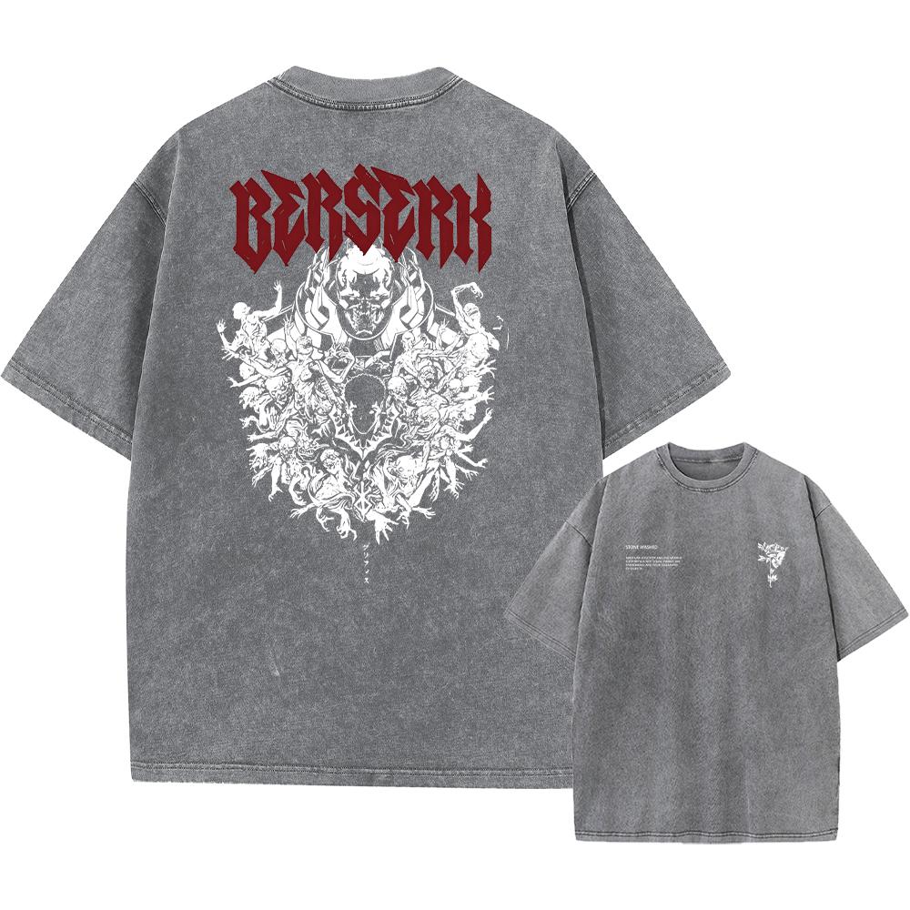 Anime Berserk Guts Acid Tshirt Retro Vintage Washed Graphic Tees Men Harajuku Cotton Casual Short Sleeve Tshirt Tops Unisex