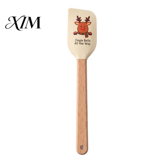 Butter Spreading Scraper Silicone Spatula with Wooden Handle, Christmas Tree/Snowman/Santa Claus/Elk Pattern Baking Accessories for Home Decor,