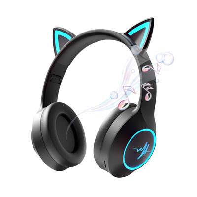 Cat Ear Headphones, Bluetooth 5.3 Wireless Headphones, Sparkly Cat Ear Headset, Gaming Headphones with Built-in Microphone, LED Light, TF Card