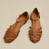 Sapatos Sandália Feminina Mulheres Meninas Bege Novo Verão Conforto Baixo Retrô Flat Tira Traseira Salto Quadrado Borracha PU Escândalos Sólido C