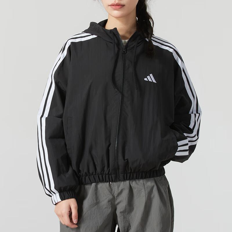 Adidas Sports Lifestyle Series Brand Logo Windproof Breathable Running Training Hooded Jacket Women Jackets Black JZ2162
