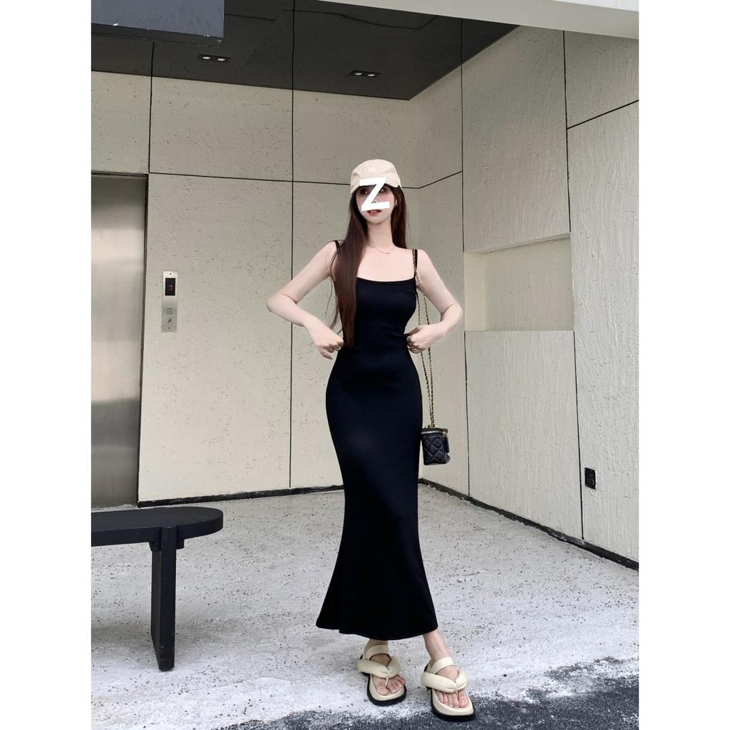 Pure Desire Style Sexy Peach Pink Dress Women's Summer Inner with Bottom Suspender Long Dress Tight Fish Tail Hip Skirt