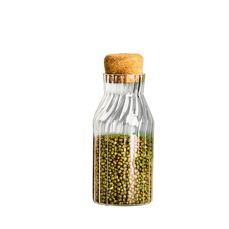 Shangqi Vertical Stripe Borosilicate Glass Storage Jar with Cork Lid