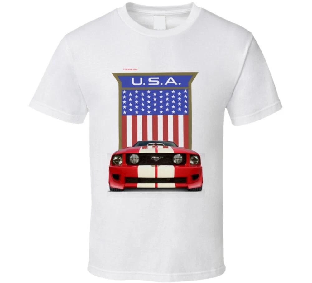 Shelby Red Mustang Usa American Flag Premium Front Gift T Shirt S