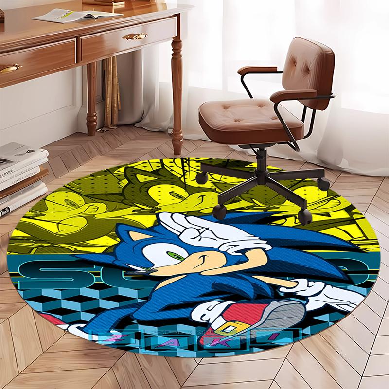 Sonic Printed Round Rug Carpet Chair Rug Area Rug Entryway Doormats,for Office Chair Living Room Bedroom Kitchen Room.