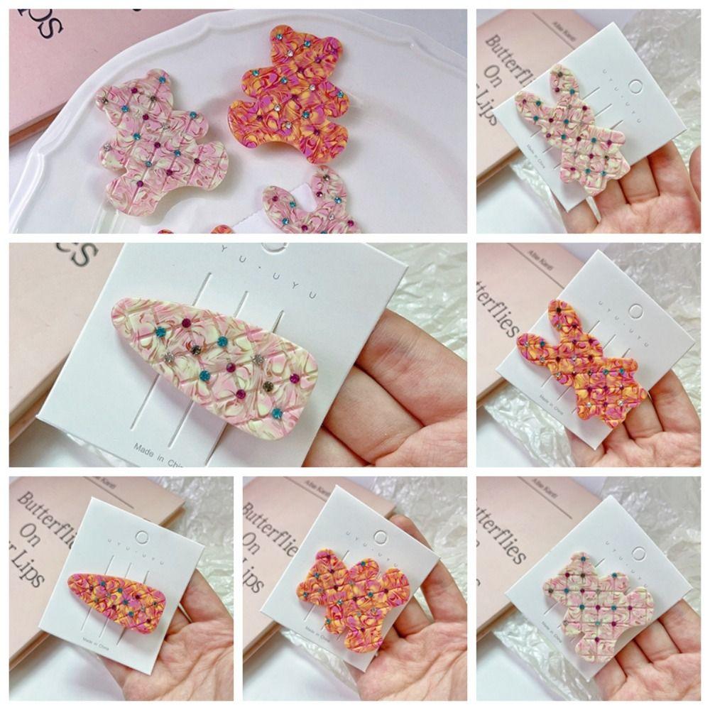 

Korean Style Rabbit Side Clip Rhinestone Bear Bang Clip Sweet Acetic Acid Hair Clip Girls