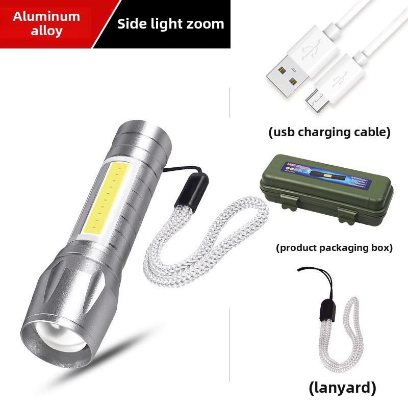 511 Mini USB Rechargeable LED Flashlight with COB, Telescopic Zoom, and Logo Printing