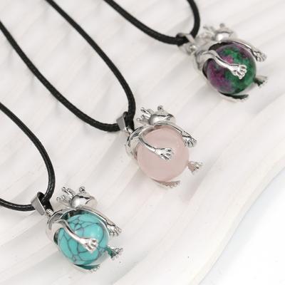 Women Necklace Natural Stone Agates/Rose Quartz Sika-Deer Pendant Leather Chains Charms For Women Love Romantic Gift