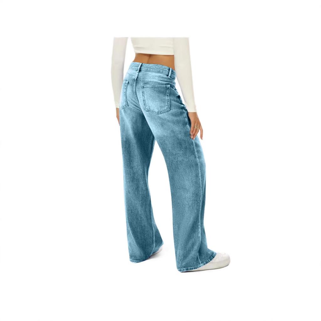 Dames Jeans met Hoge Taille en Wijde Pijpen Losse Pasvorm Denim Broeken Retro Gewassen Commuter Casual Lange Broeken