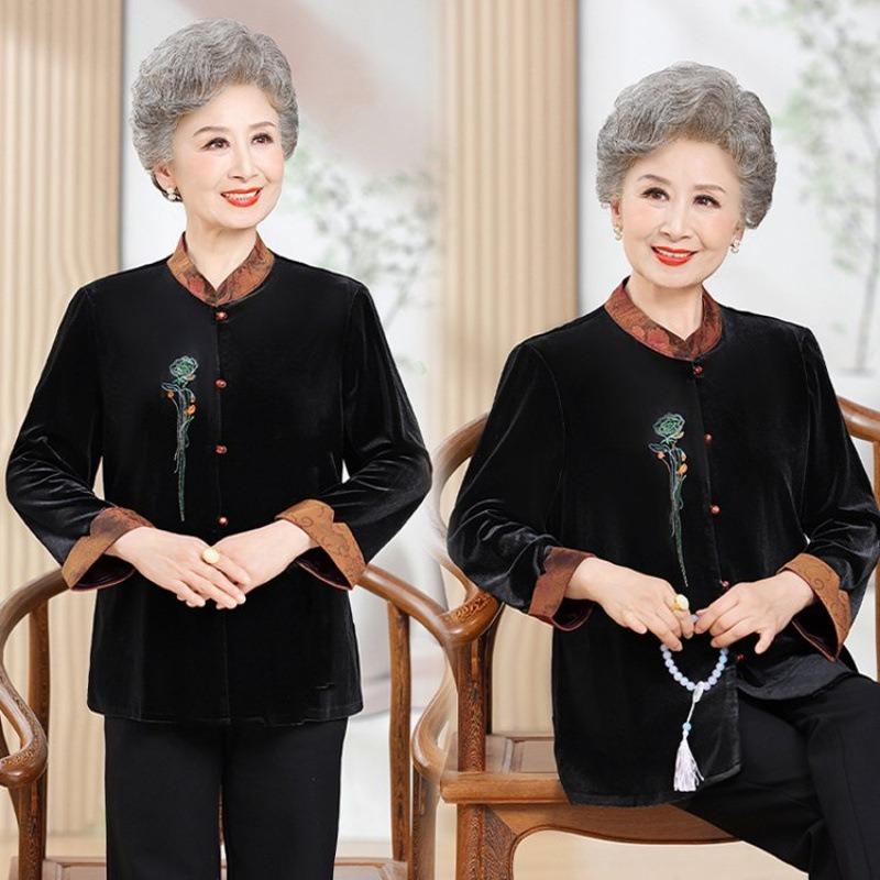 Festliche langärmlige neue Damenbekleidung und Oberteile aus goldenem Samt