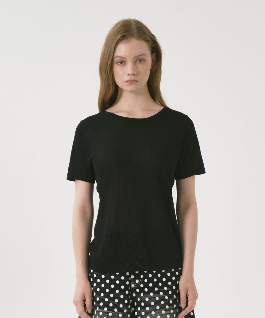 Oqual Two-Way Cool Viscose V-Neck Short Sleeve Knit, Black