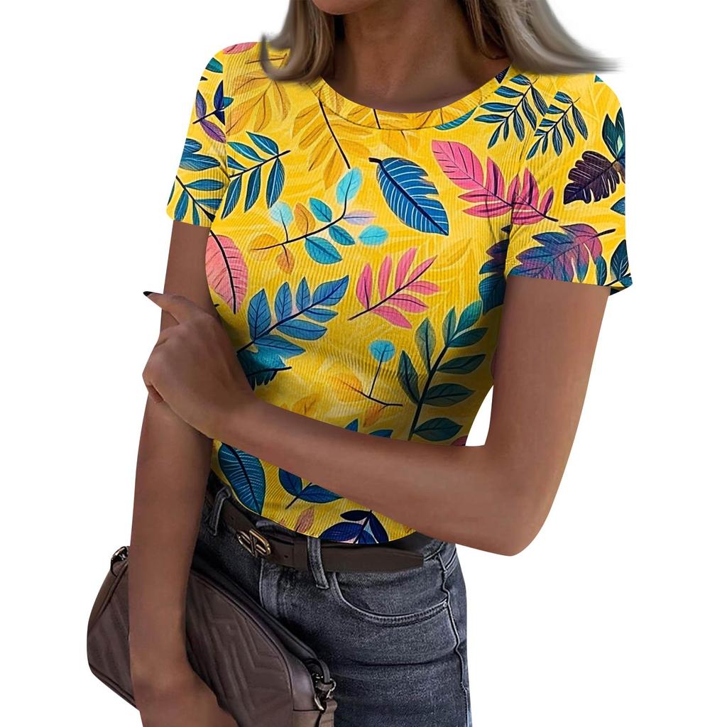 Ladies Slim Bottom T-shirt Fashion Casual Round Neck Pullover Short Sleeve Top