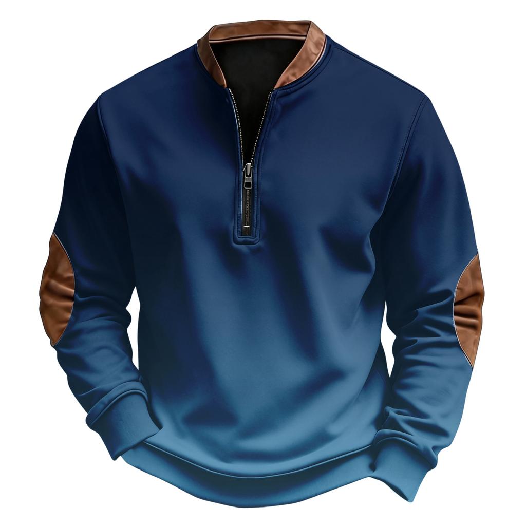 Men's Casual, Trendy, Retro American Gradient Printed Round,neck Long,sleeved Half,pull One,piece Sweatshirt