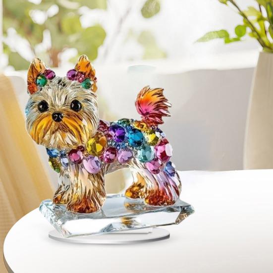 Acrylic Dog Sign 2D Flat Puppy Decoration Desktop Dog Ornament with Base for Home Office Tabletop Cabinet Decor