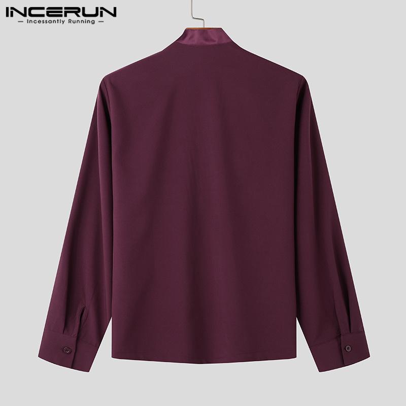 INCERUN Men Open Front V Neck Satin Shirts Solid Casual Party Tops Shirts