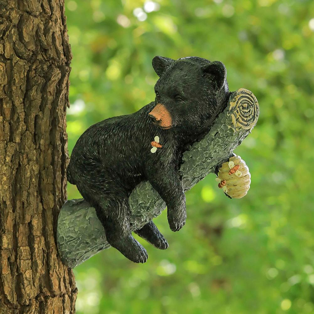 Black Bear Cub Statue Cub Napping & Hanging Out Faces Figurine Resin Funny Baby Bear Statue Black Bear Cub Tree-Mounted Ornament