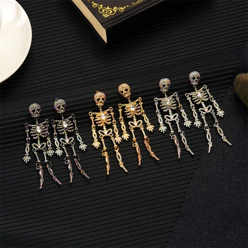 Punk Style Skeleton Pendant Earrings Exaggerate Halloween Party Jewelry  Women