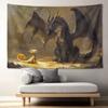 Wall Art Tapestry Fantasy Black Dragon Small Cute Golden Dragon Tapestry Aesthetic Wall Deocr for Office Bedroom Living Room