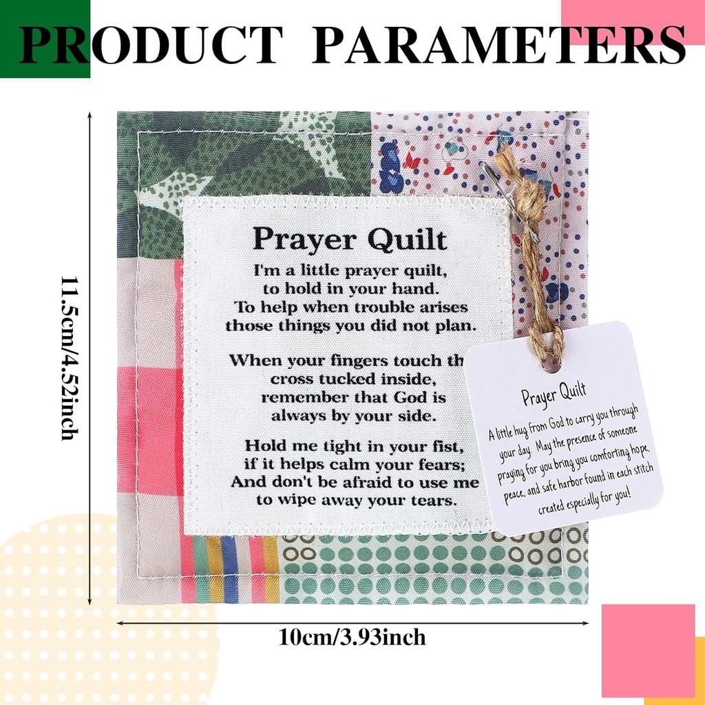 12 Pcs Mini Prayer Quilt with Cross ide, Bulk Vintage Scripture Prayer Quilt Squares Christian Gifts for Women Father's Day Pastor Appreciation
