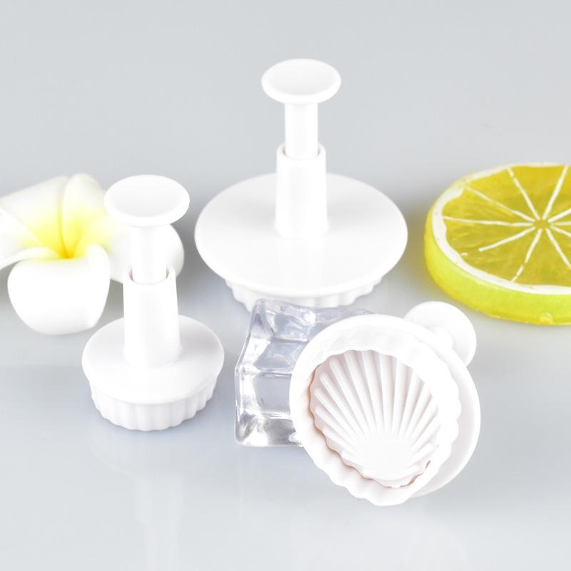 3 Pcs Fondant Cake Decorating Plunger Cutter Shell Shape Tools Mold Cookies Mold Sea Shell Shape Cookie Cutter Kitchen