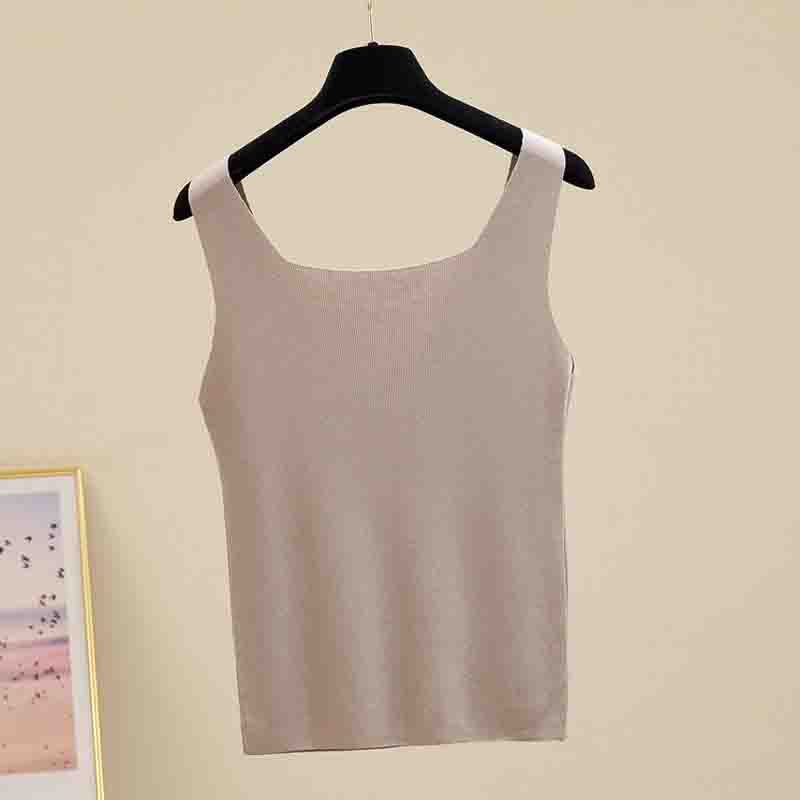 Fashion New Summer Sleeveless Knitted Tank Tops Women Square Collar Black White Knitted Vest Tanks Camis Women Tops JJ22