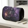 1pc Gothic Skeletal Rose Purple Pencil Case Suitable for Back To School, Large Capacity Flip Top Storage Bag with Double Zipper, Thickened Oxford Cove