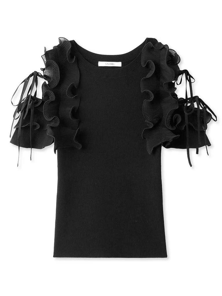 Snidel Design Frill Knit Pullover SWNT242042 Black Women's