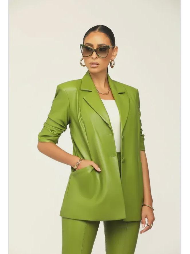 RC3090 Women's V-Neck Leather Split-Leg Pants Suit - European & American Style