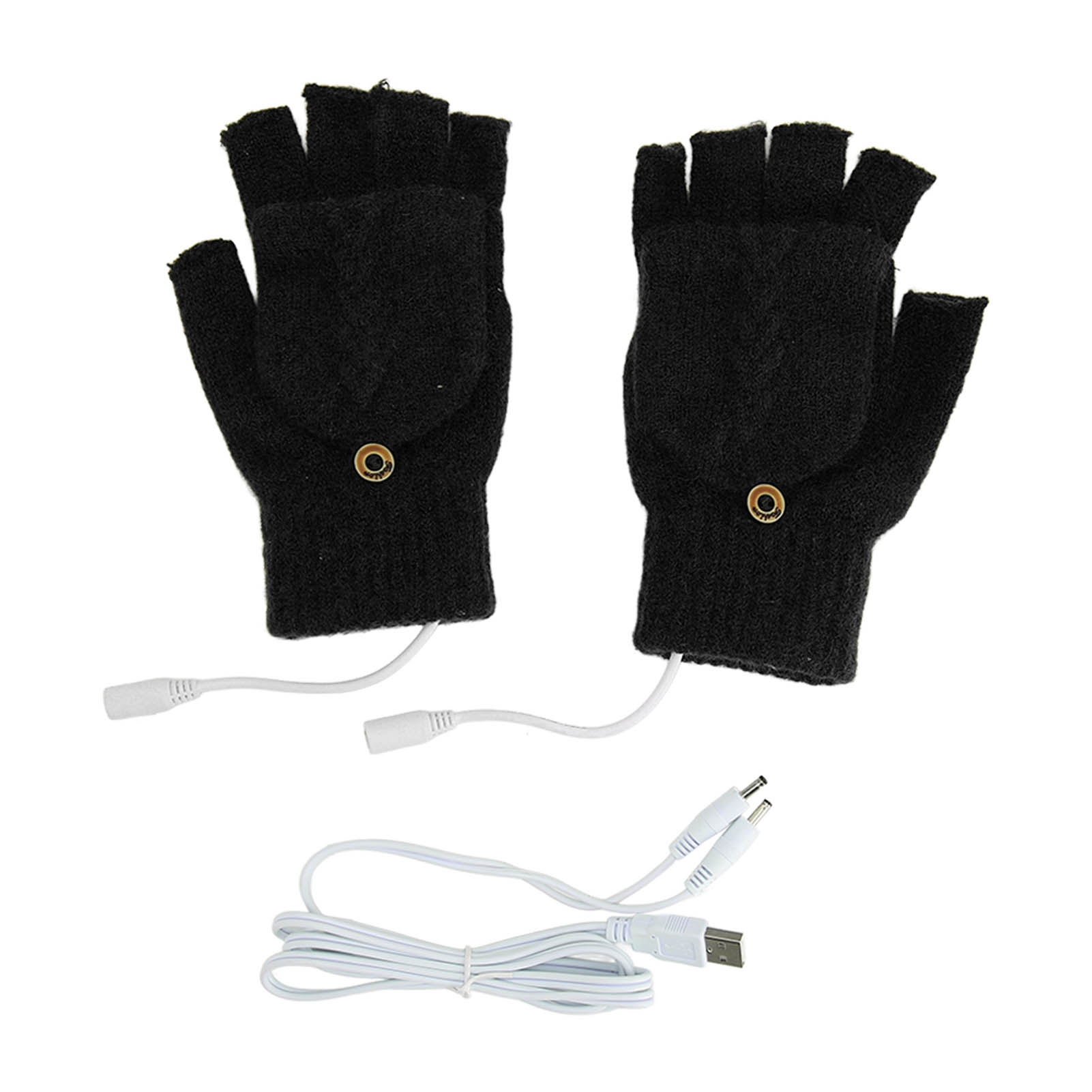 

USB Heated Gloves Full Half Fold Back Warm Heated Winter Knitted Fingerless Gloves for