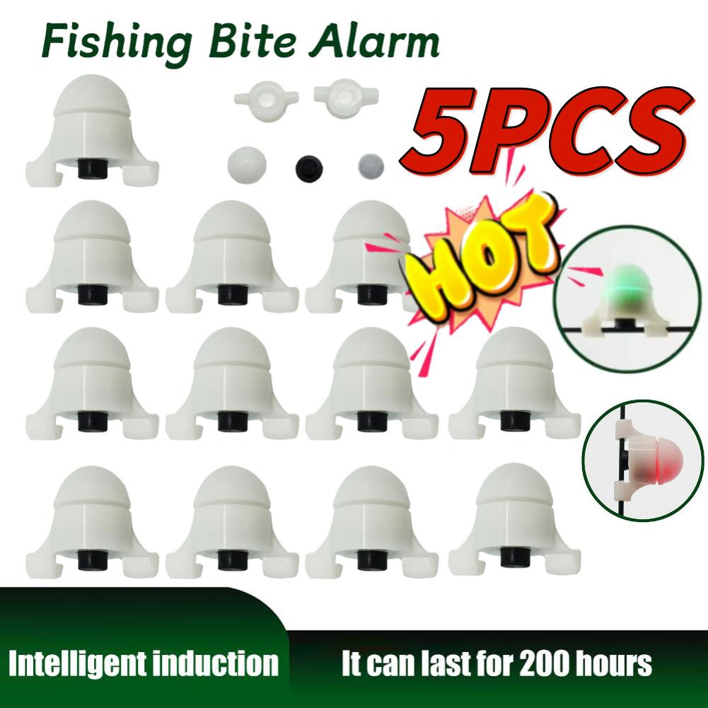 5PCS LED Night Fishing Alarm Light Fishing Bite Rod Tip Clip Bell Smart Reminder Bite Alarm for Outdoor Daytime Night Fishing