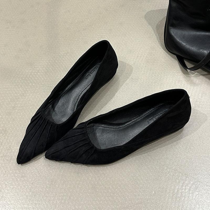 

Модные женские туфли-лодочки с острым носком из флока, на плоской подошве, слипоны, обувь для увеличения роста, неглубокие, элегантные женские туфли-лодочки 35 чёрный