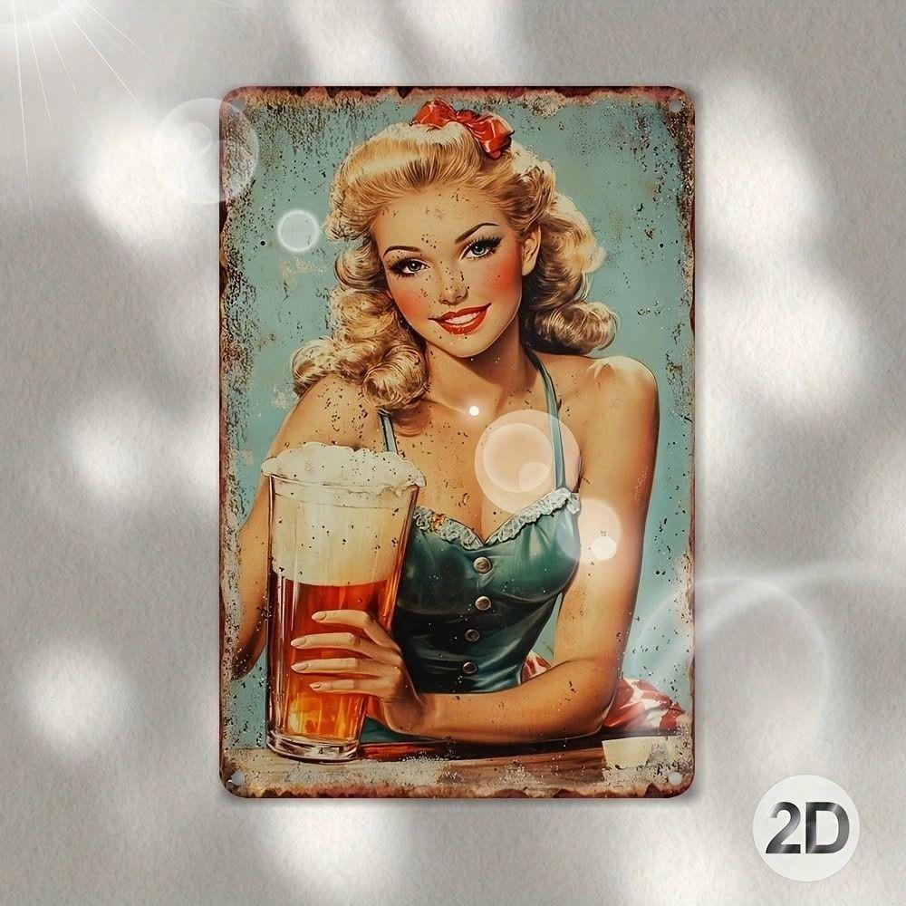 Vintage Metal Poster Pin Up Girl Wall Art for Bar Garage Pub 8x12 Inch