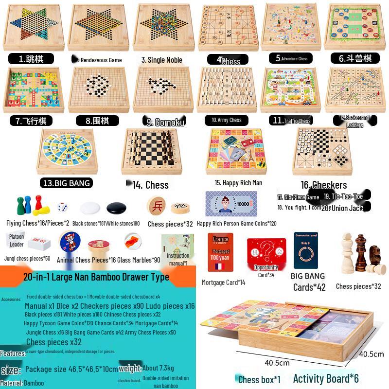 20-in-1 Large Bamboo & Wood Multi-Game Set