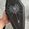 WTEMPO Halloween Zipper PU Bags Gothic Coffin Shaped Crossbody Bags Halloween Spider/Spider Web Pattern Large Purses Vintage Single Shoulder Gift Bags
