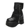 Stivaletti alla Caviglia in Morbida Pelle Inverno Autunno Zeppa con Plateau Alto Stivaletti Britannici Donna Nuovo Stivali da Motociclista Chunky da Donna