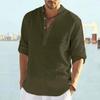 Camicia da Uomo Casual a Maniche Corte in Lino Estiva Leggera Traspirante Colletto alla Coreana Magliette da Spiaggia Hippie Vestibilità Ampia Lavoro Pullover
