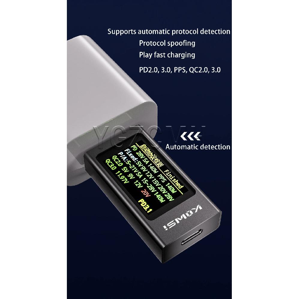 DC 4-30V 0-12A Type-c Test Meter Power meter Protocol Detector IPS Digital Ammeter Voltmeter Charger KWS-X1