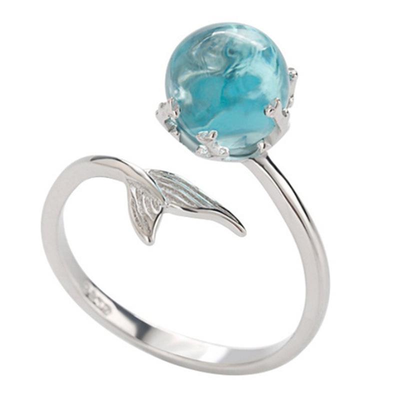 

Weiya Mermaid Bubble Ring: Creative Open Blue Crystal Fishtail Women s Jewelry Adjustable