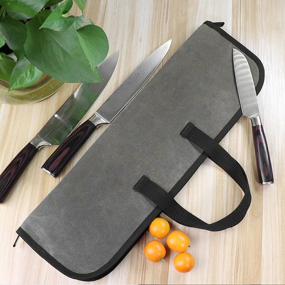 Canvas Material Knife Carrying Case Zip Closure Portable Knife Bag Knife Storage Pouch For Camping