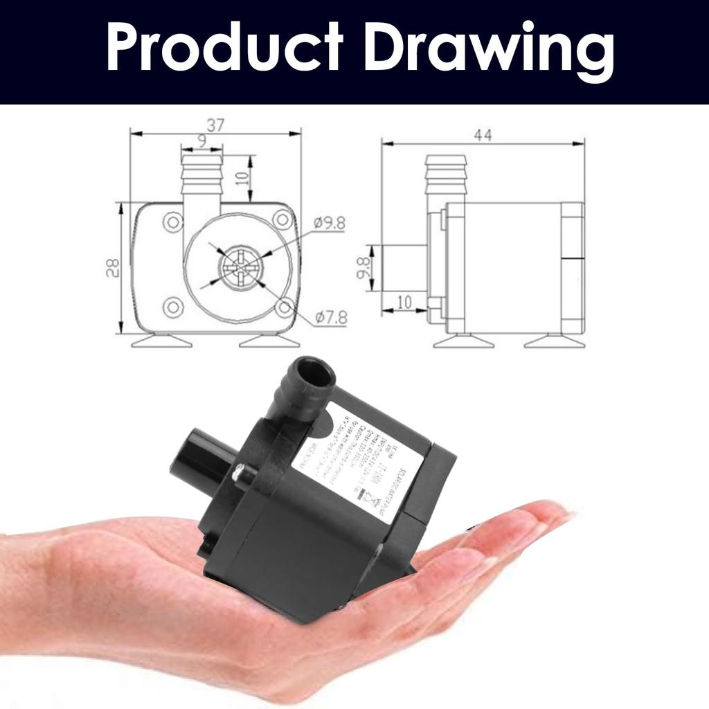 Walfront JT-180A-12 Small DC 12V Brushless Submersible Water Pump, 350L H, for Aquariums, Fish Tanks, and Water Cooling, Brushless Motor