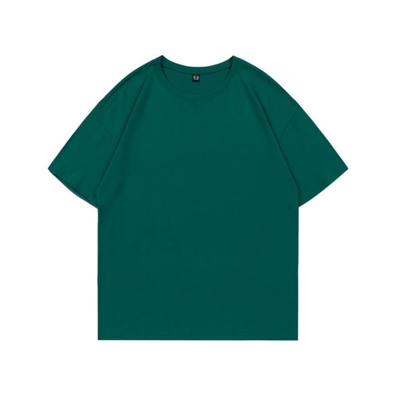 Summer new 200g pure cotton small shoulder youth campus sports and leisure loose solid color round neck short sleeves